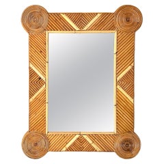 Midcentury Bamboo and Rattan Geometric Wall Mirror by Arpex, Italy, 1970s