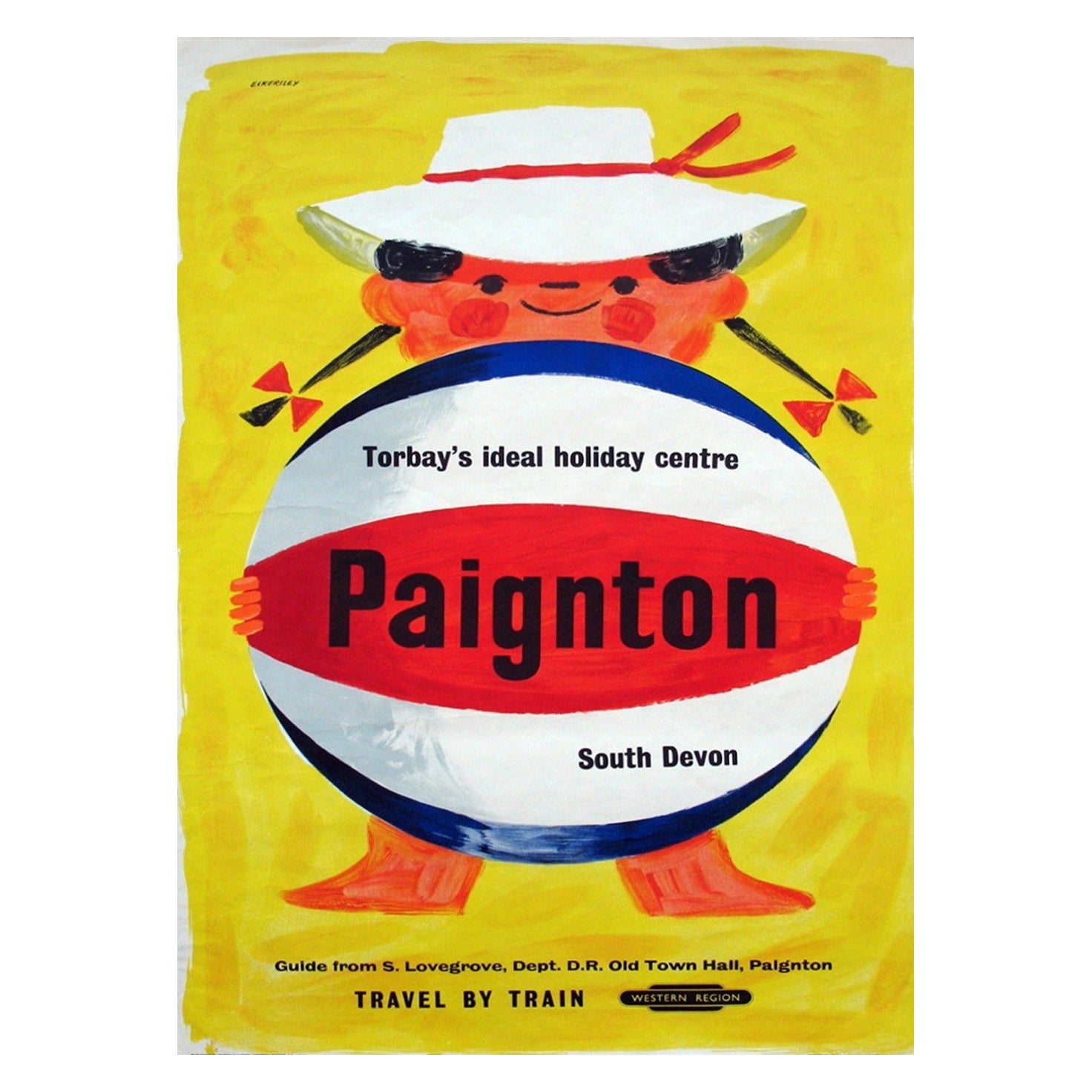 Affiche vintage d'origine des chemins de fer britanniques Paignton, 1960