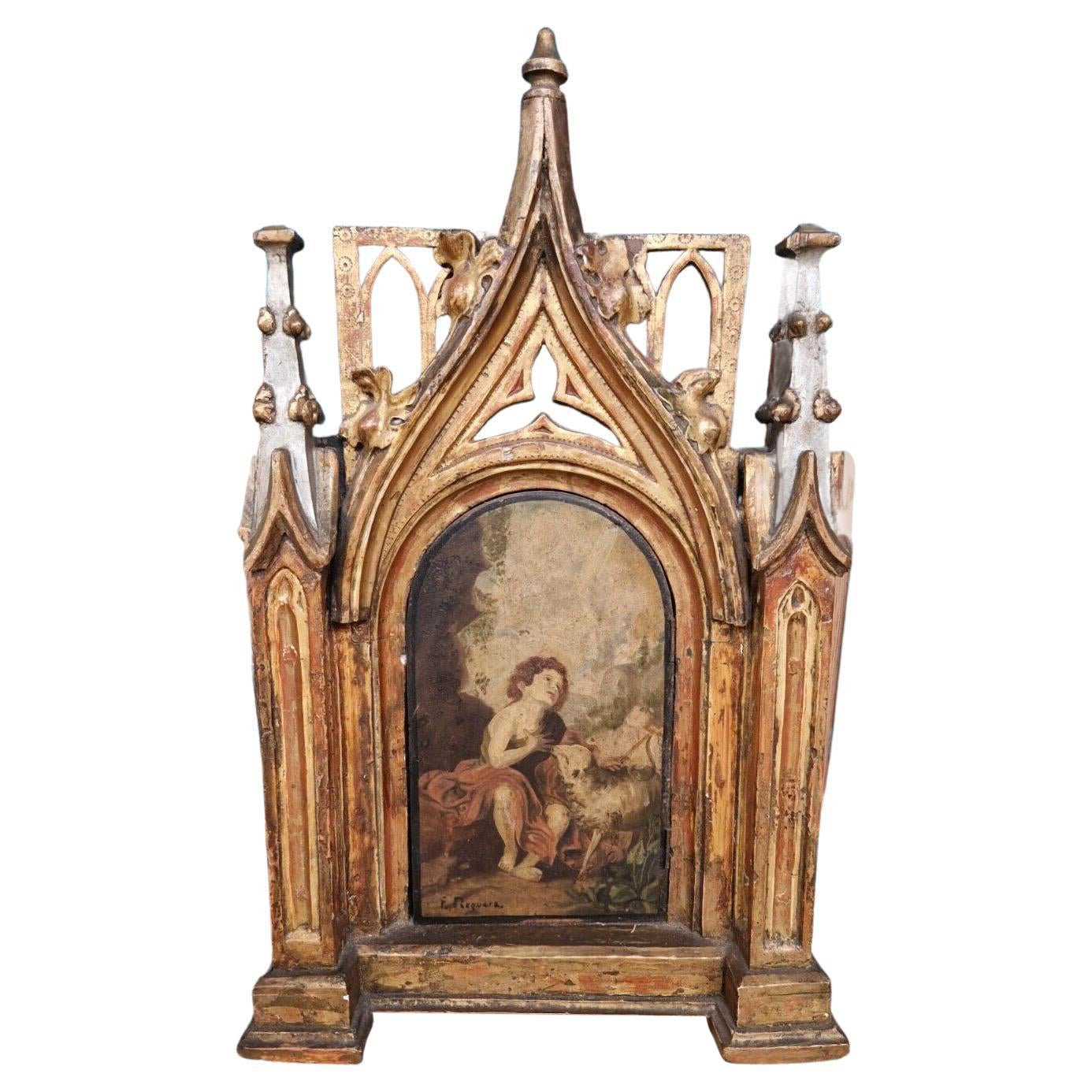 Antique French Oil Painting on Panel Saint John the Baptist