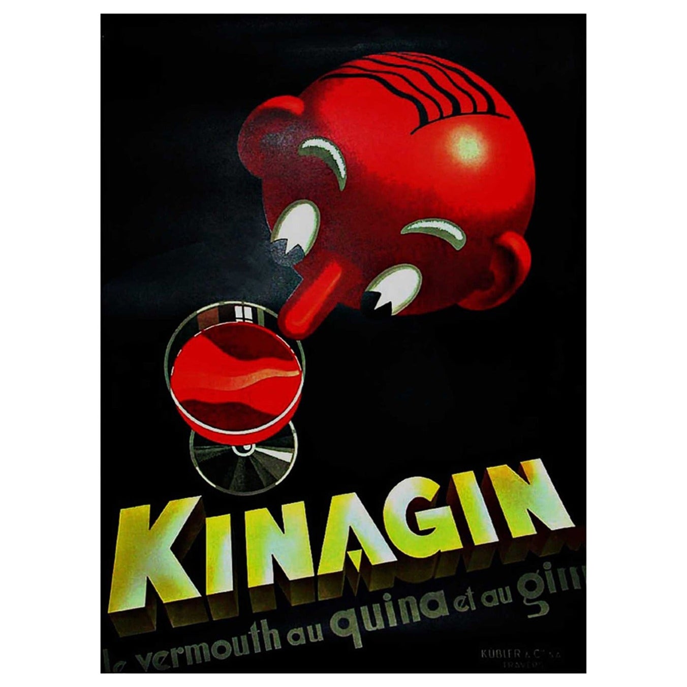 Affiche rétro originale de Kinagin pour une liqueur, 1930 en vente