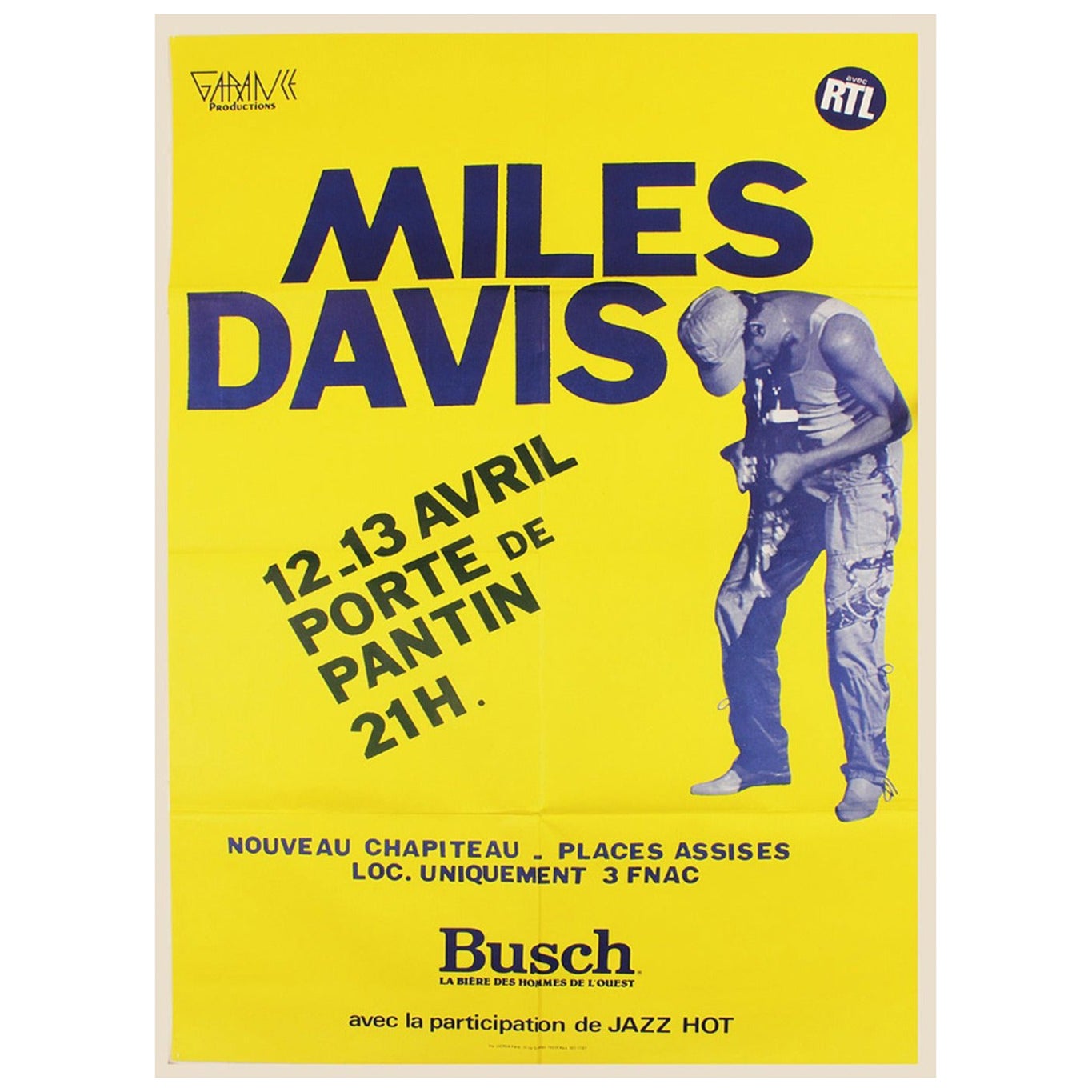Affiche vintage d'origine Miles Davis - Vivre à Paris, 1983 en vente