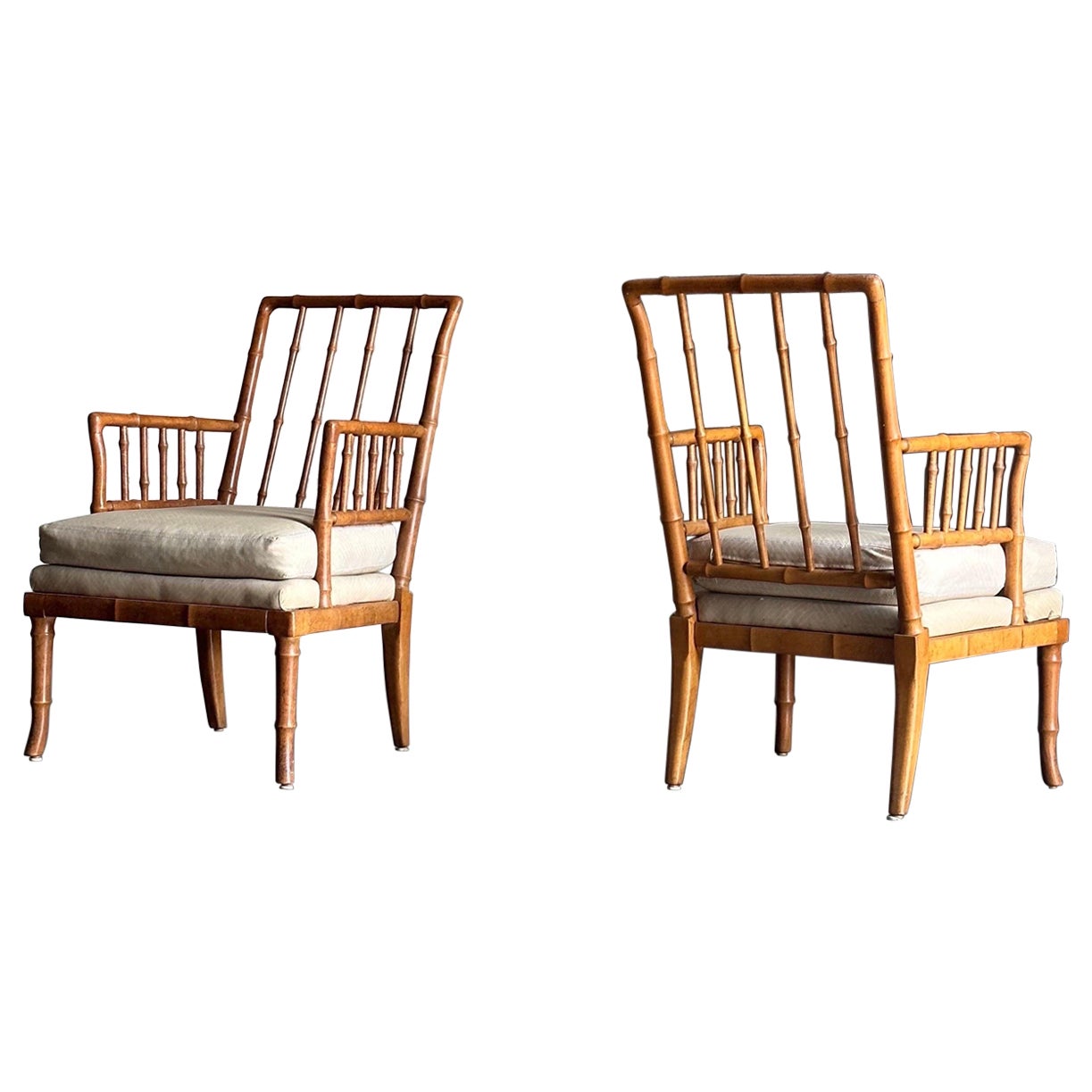Pair of Faux Bamboo Spindle Armchairs