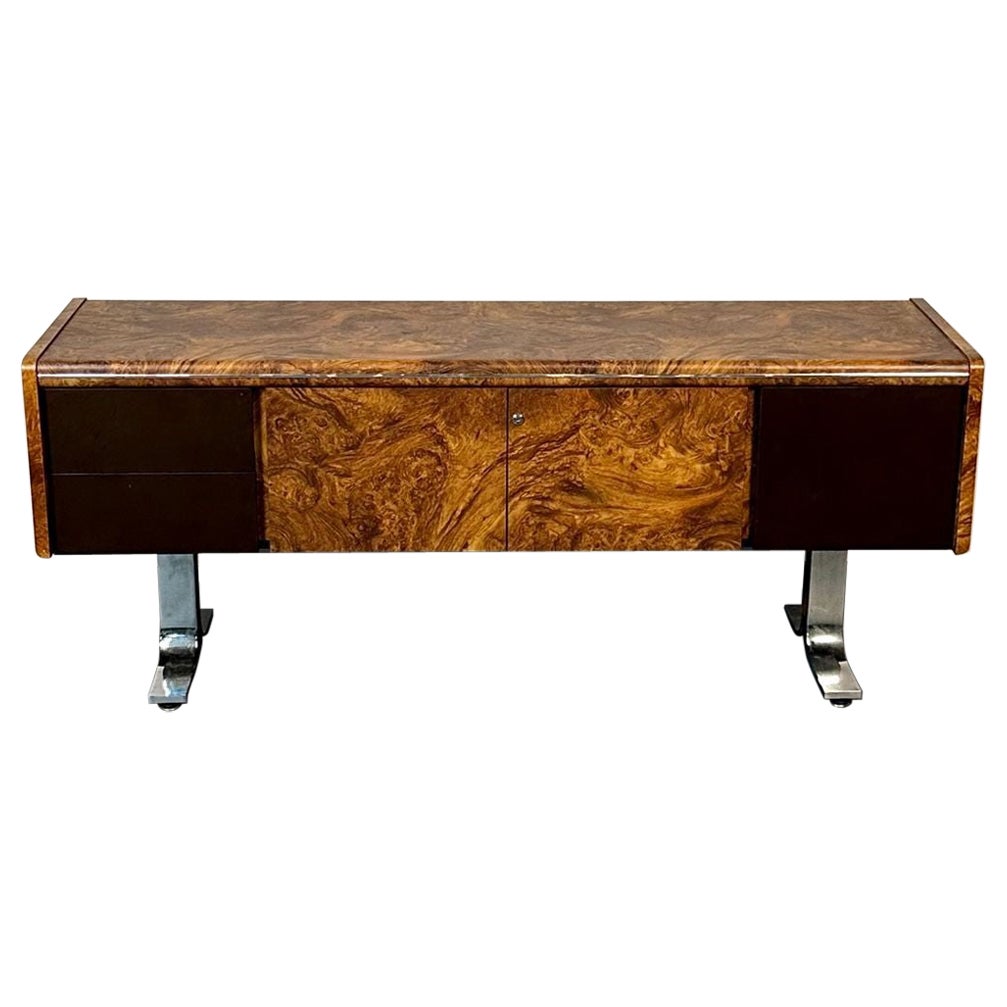 Leif Jacobsen Style, Mid-Century Modern, Credenza, Burlwood, Canada, 1950s For Sale