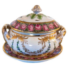 Sopera individual de porcelana pintada a mano de los años 70 con inscripción