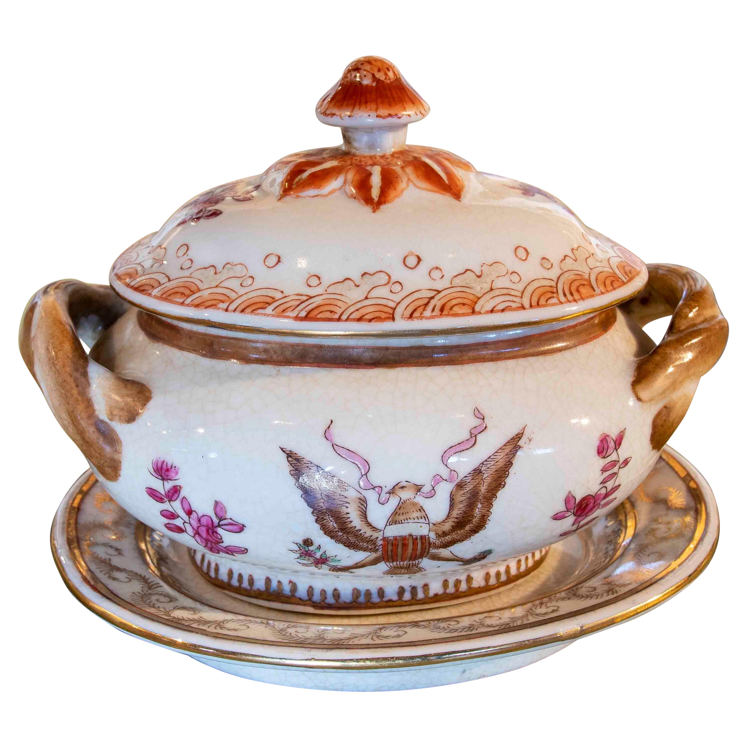 Hand Painted Color Filling Relief Three Talent Single Tureen White