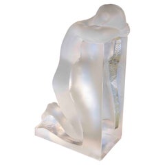 Lalique Signed Sculpture in Cold Glass of a Man Lying Down