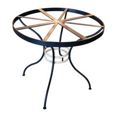 Round Iron Table with Wicker Decoration on the Base