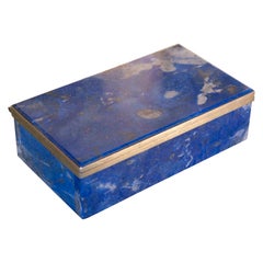 Retro 1970s Rectangular Metal and Lapislazuli Box