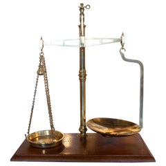 Bronze Weight with Wooden Base, Plate and Weights Attached by Chains