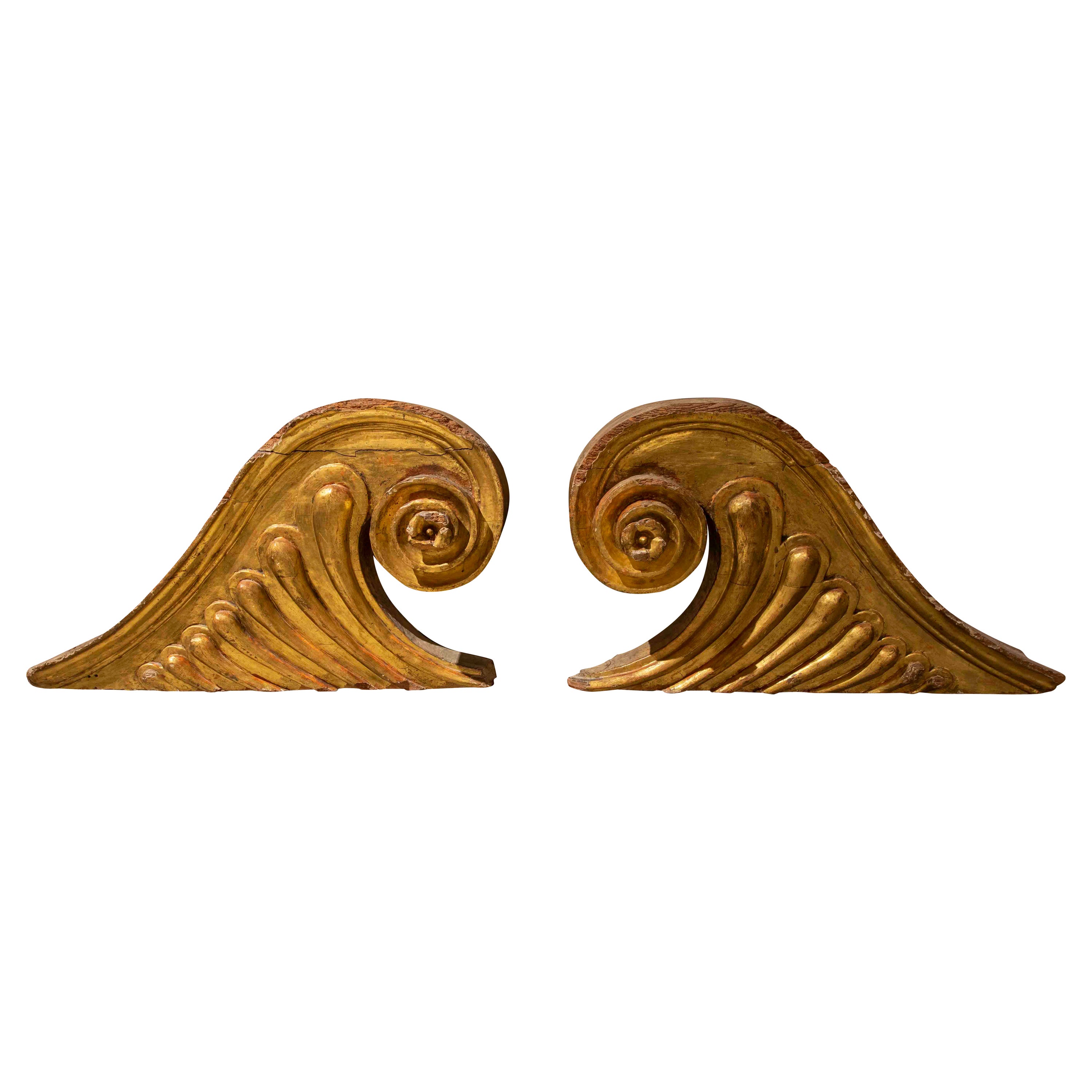 18th Century Pair of Hand-Carved Giltwood Finials