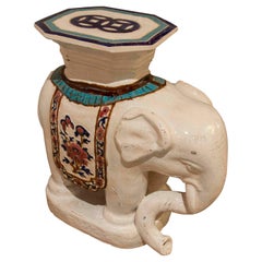 Vintage 1980s Spanish Glazed Ceramic Painted Elephant Pedestal