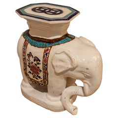 1980s Spanish Glazed Ceramic Painted Elephant Pedestal