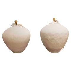 Pair of Ceramic Lamps Made from White Painted Vases