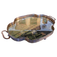 Silver Tray with Silver Rim and Silver Handles with Crystal Inside
