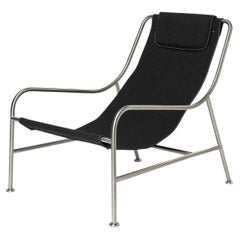 Minimalist Outdoor Lounge Chair in "Char" Fabric and Brushed Stainless Steel