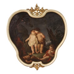18th Century Oil on Canvas Italian Antique Painting Allegory with Cherubs, 1730