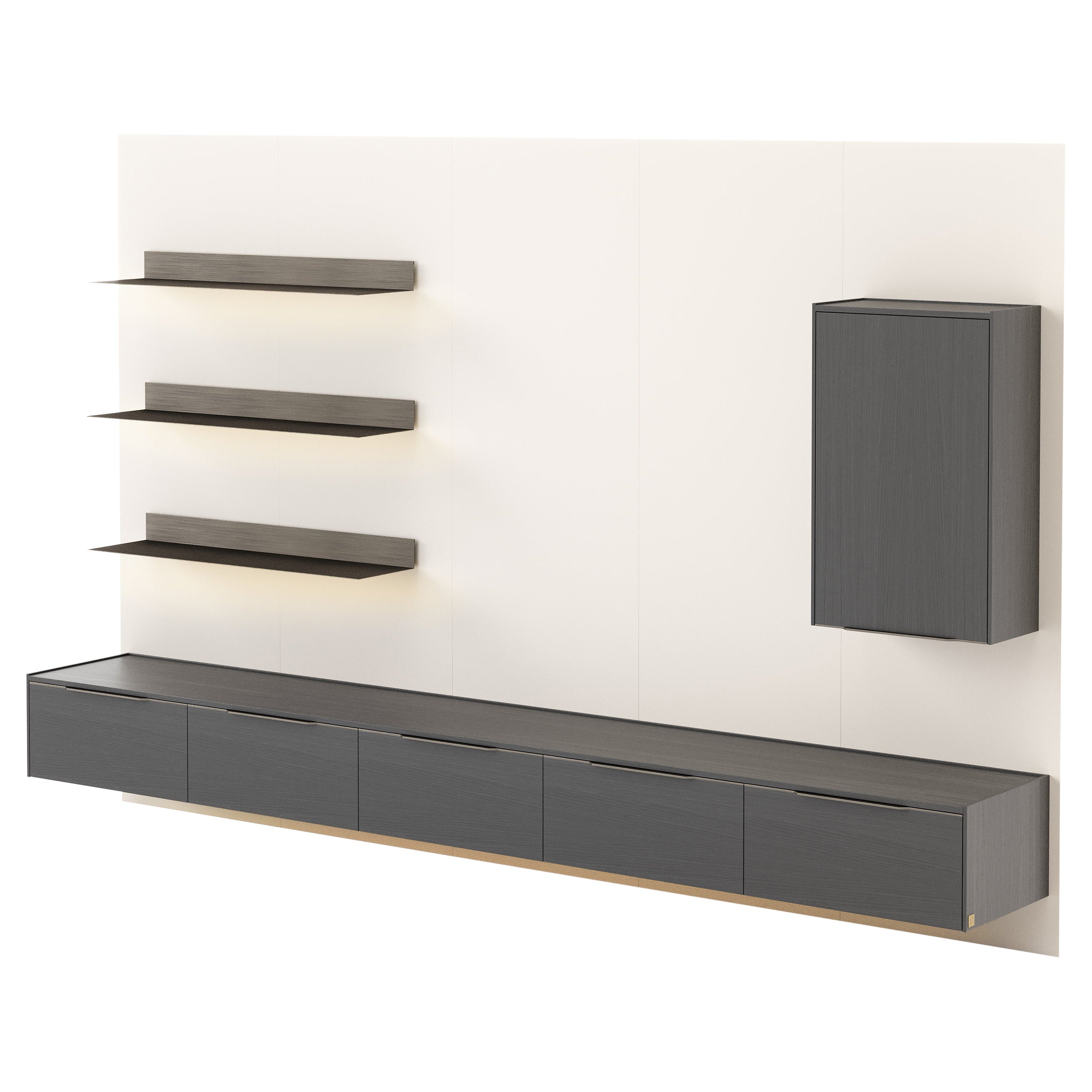 Modular Wall Unit Landform Day System 2 with TV Cabinet Made with Oak For Sale
