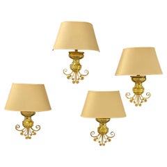 Very Unusual Maison Baguès Wall Sconces Gilded Metal and Crystal