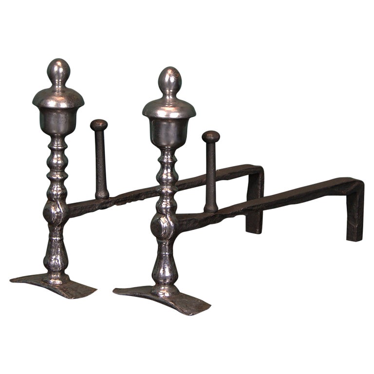 18th Century English Wrought Fireplace Fire Dogs Andirons For Sale at 1stDibs