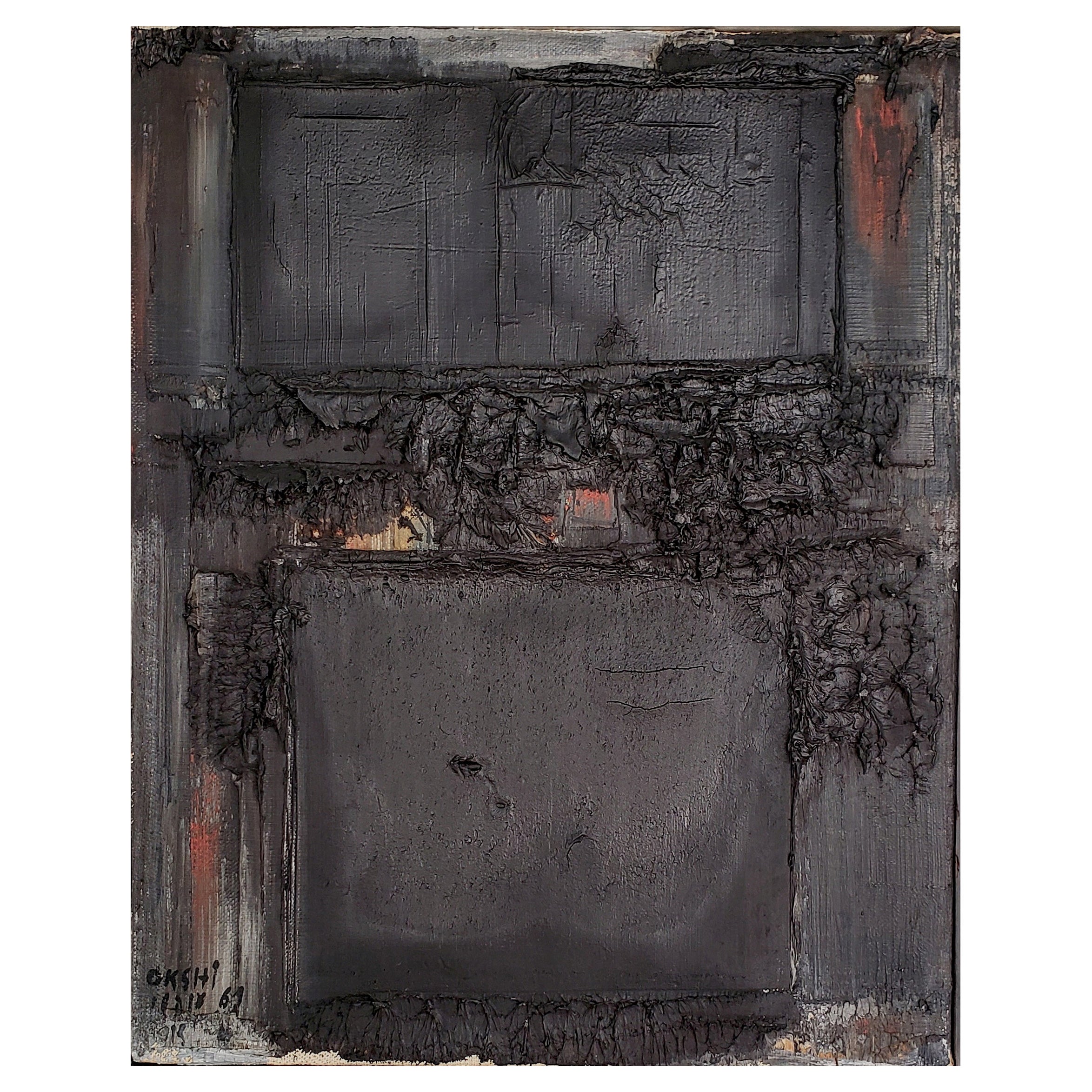 Avshalom Okashi: Abstrakte Komposition, Öl auf Leinwand, datiert 1961 im Angebot