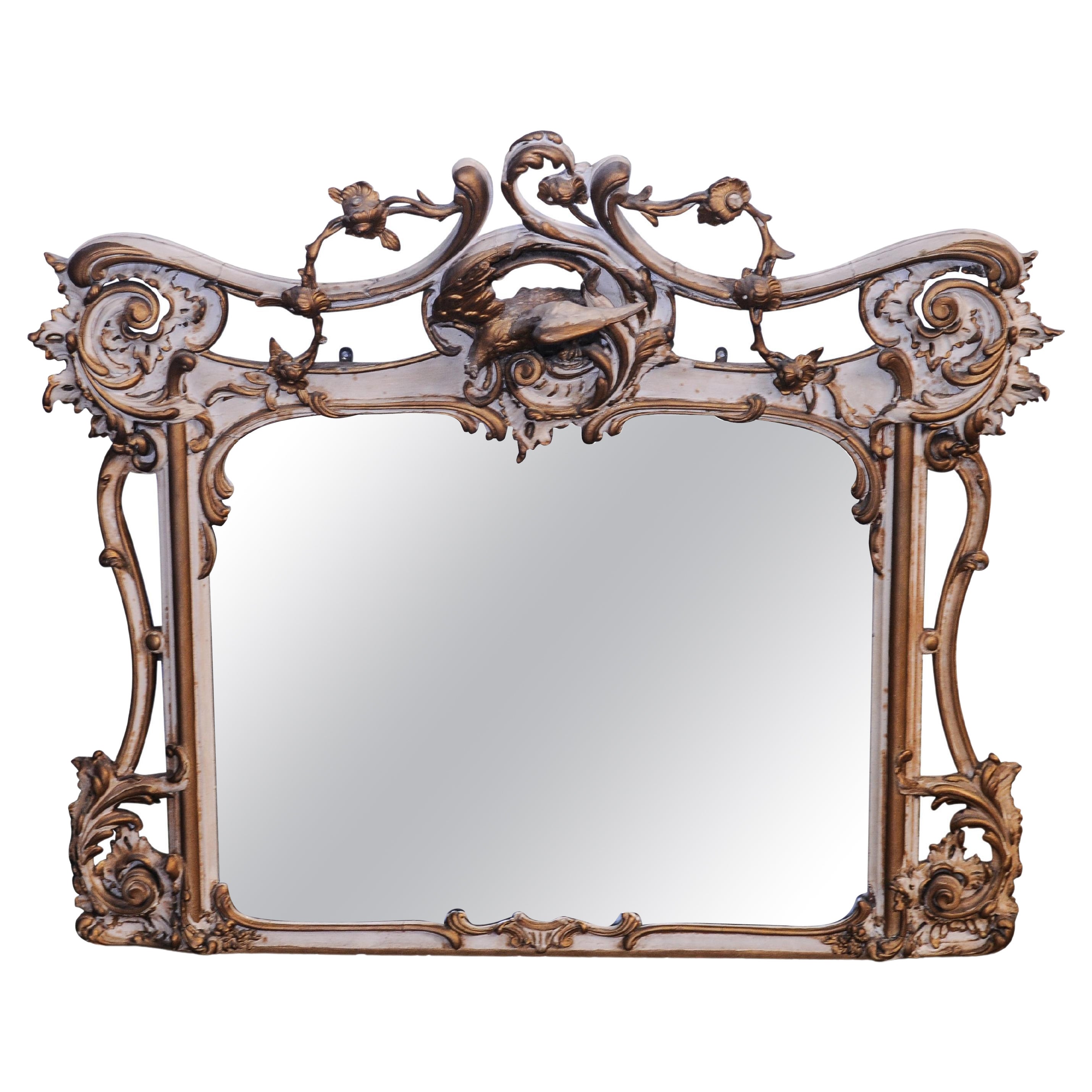 19th Century French Gilt Gesso Rococo Filigree Decorative over Mantel Mirror