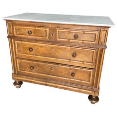 19th century English faux bamboo marble top bedside chest 