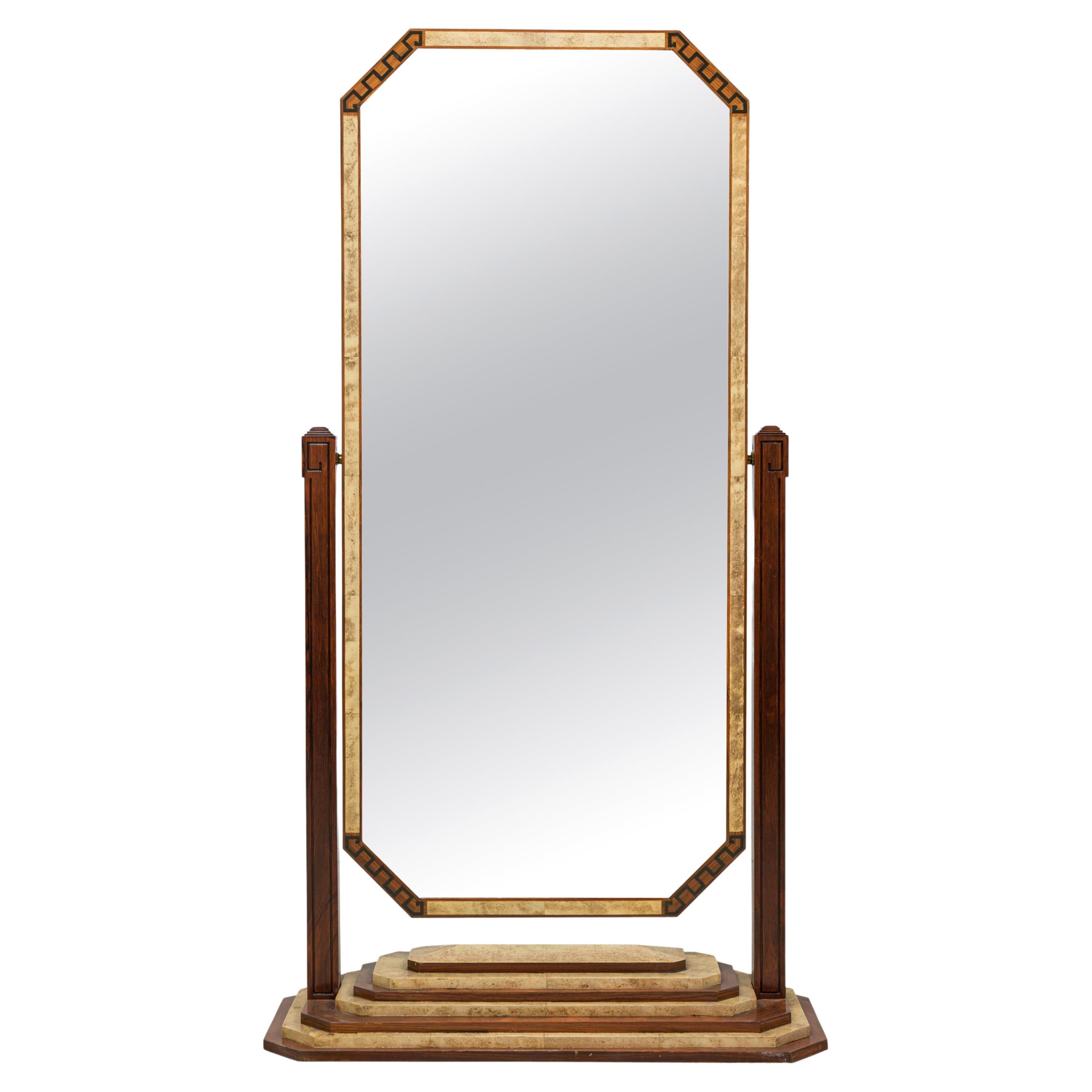 Art Deco French Shagreen and Rosewood Cheval Mirror For Sale
