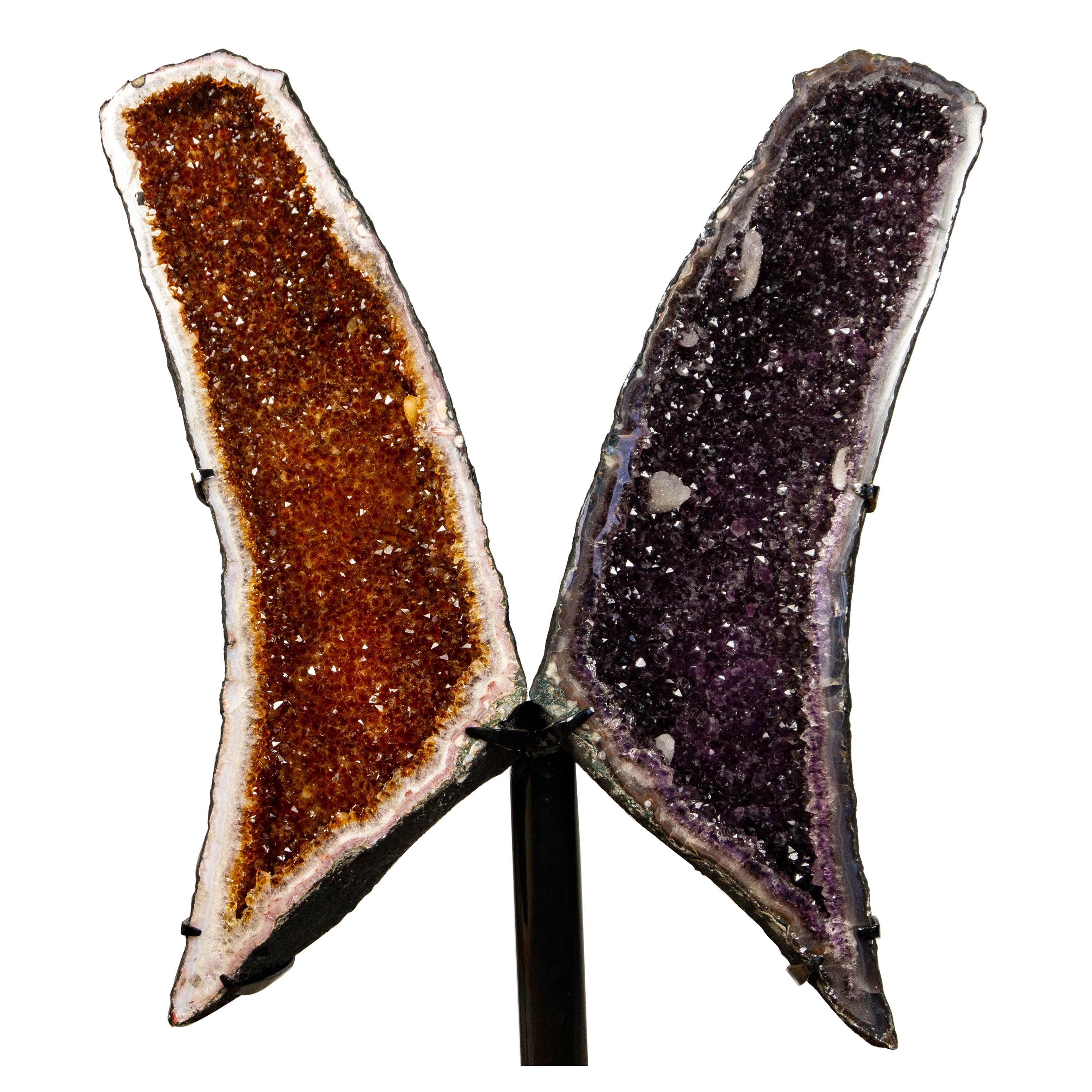 Pair of Amethyst and Citrine Cut as Angel Butterfly Wings Sculpture For Sale