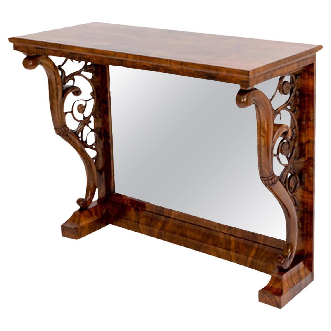 Mesa Consola Alemana Siglo XIX Biedermeier Antiguo Nogal Pulido