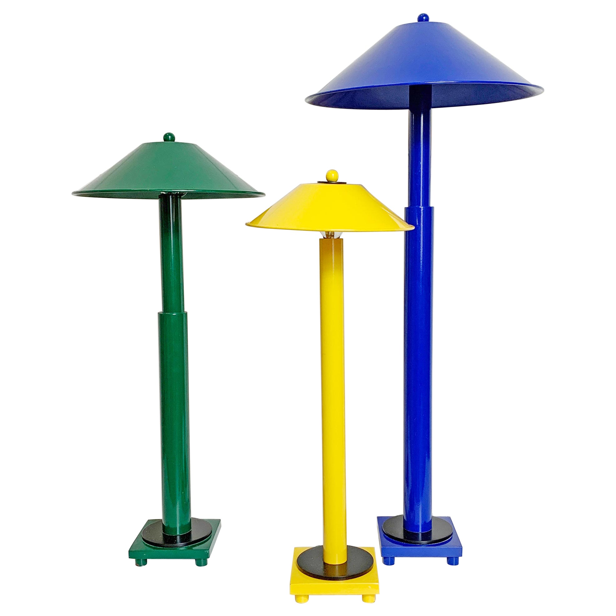 Kostka Lamps, France, 1970s-1980s, Blue, Yellow, Green