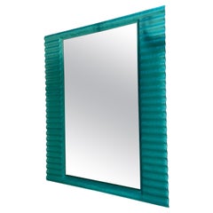 Vintage Pop Art Style Green Teal wavy Plastic Wall Mirror, 1980s, Italy