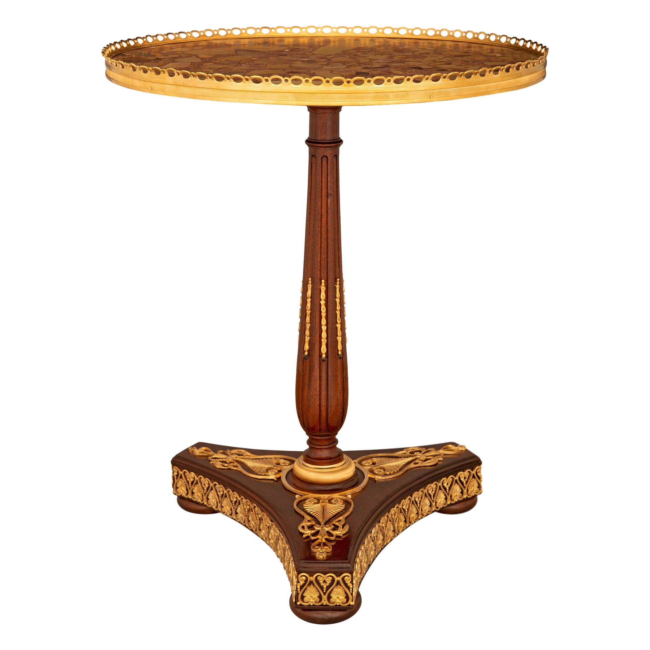 French 19th Century Neo-Classical St. Mahogany, Marble, and Ormolu Side Table