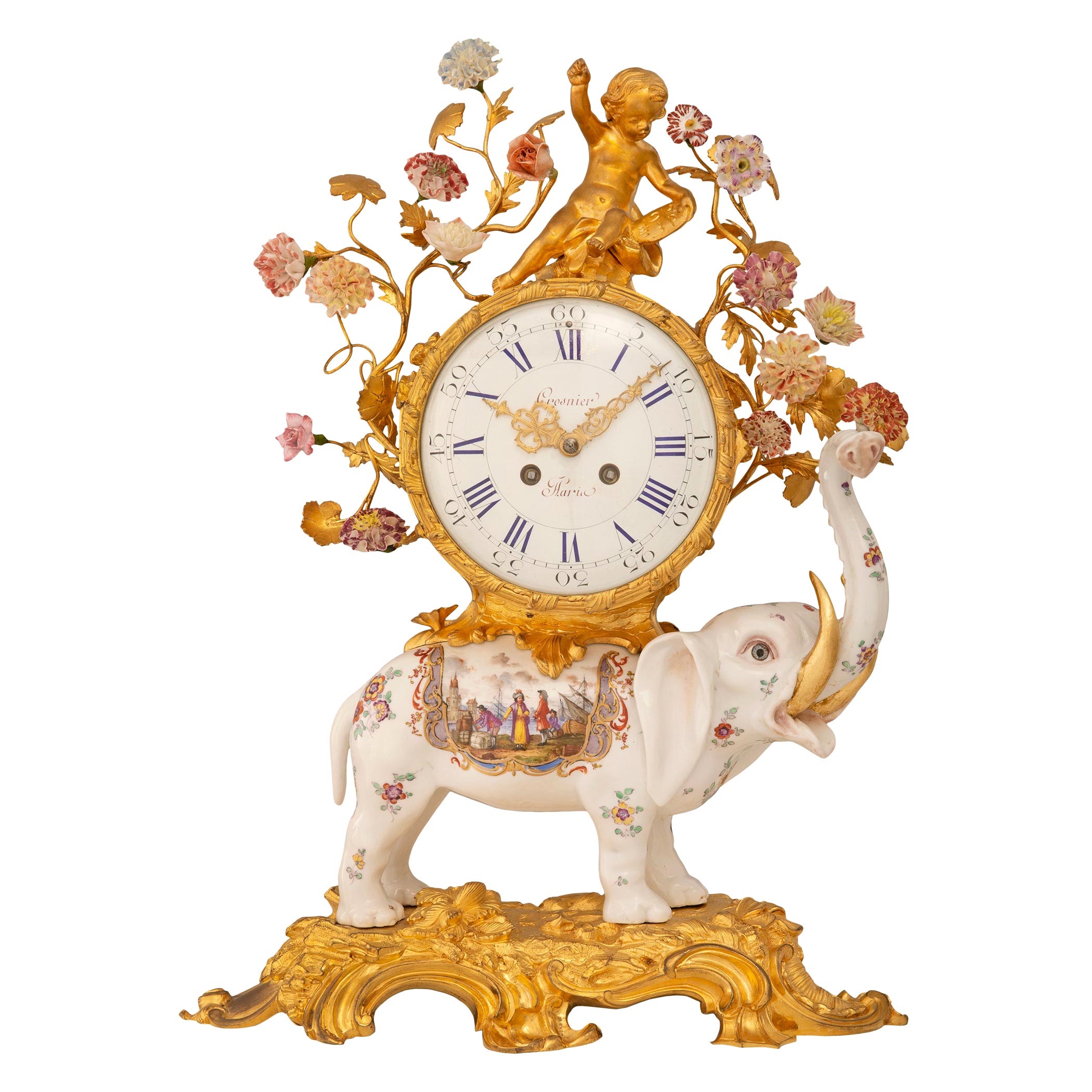 French 19th Century Louis XV St. Meissen Porcelain and Ormolu Clock For Sale