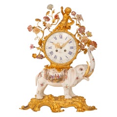 Antique French 19th Century Louis XV St. Meissen Porcelain and Ormolu Clock