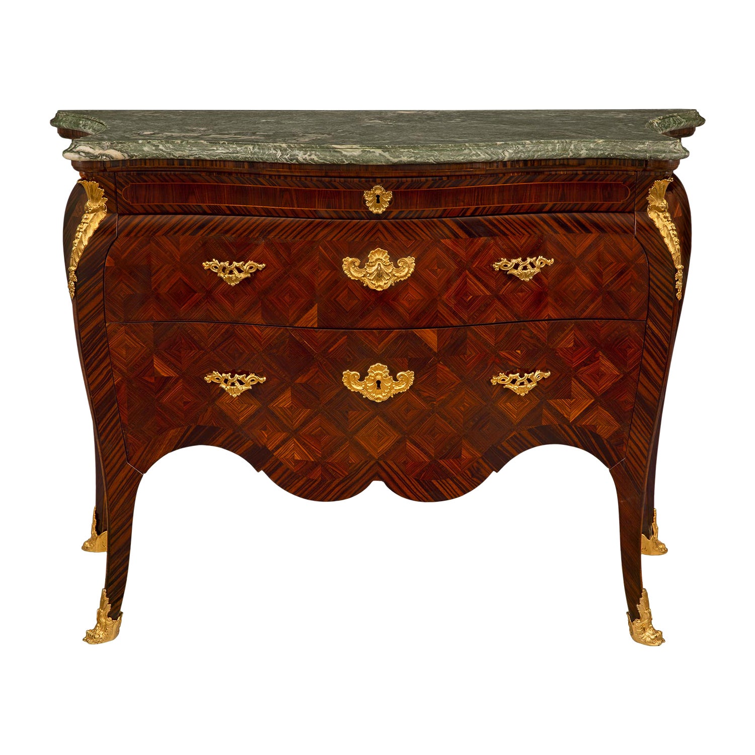 Italian 19th Century Louis XV St. Rosewood, Ormolu and Marble Commode For Sale
