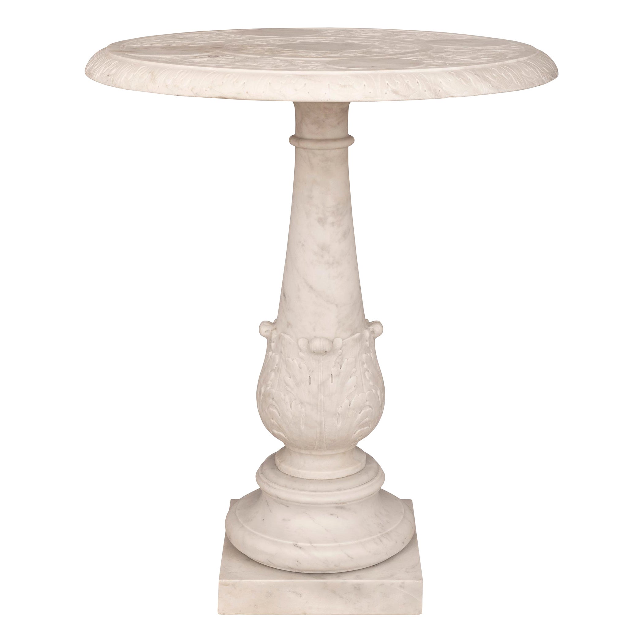 Italian 19th Century Louis XVI St. Solid White Carrara Marble Side Table For Sale