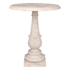 Italian 19th Century Louis XVI St. Solid White Carrara Marble Side Table