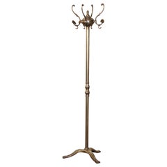 Early 20th Century French Gilt Brass Swivel Four-Hook Standing Hall Tree