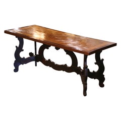 Antique Mid-19th Century Italian Baroque Carved Walnut Marquetry Trestle Dining Table
