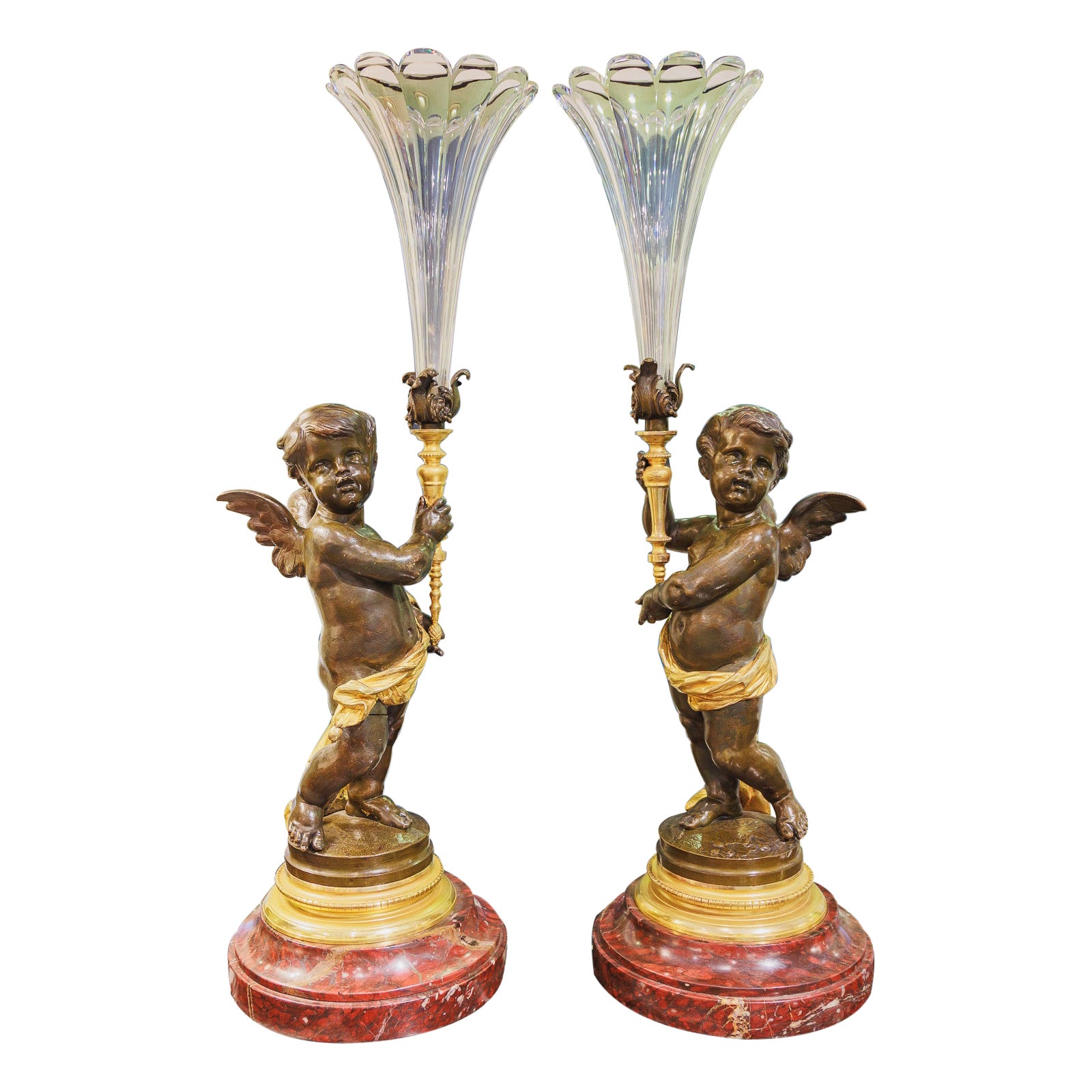 Beautiful Pair of Large 19th Century Bronzes of Cherubs by Victor Paillard For Sale