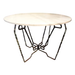 French Wrought Iron Table with Travertine Top