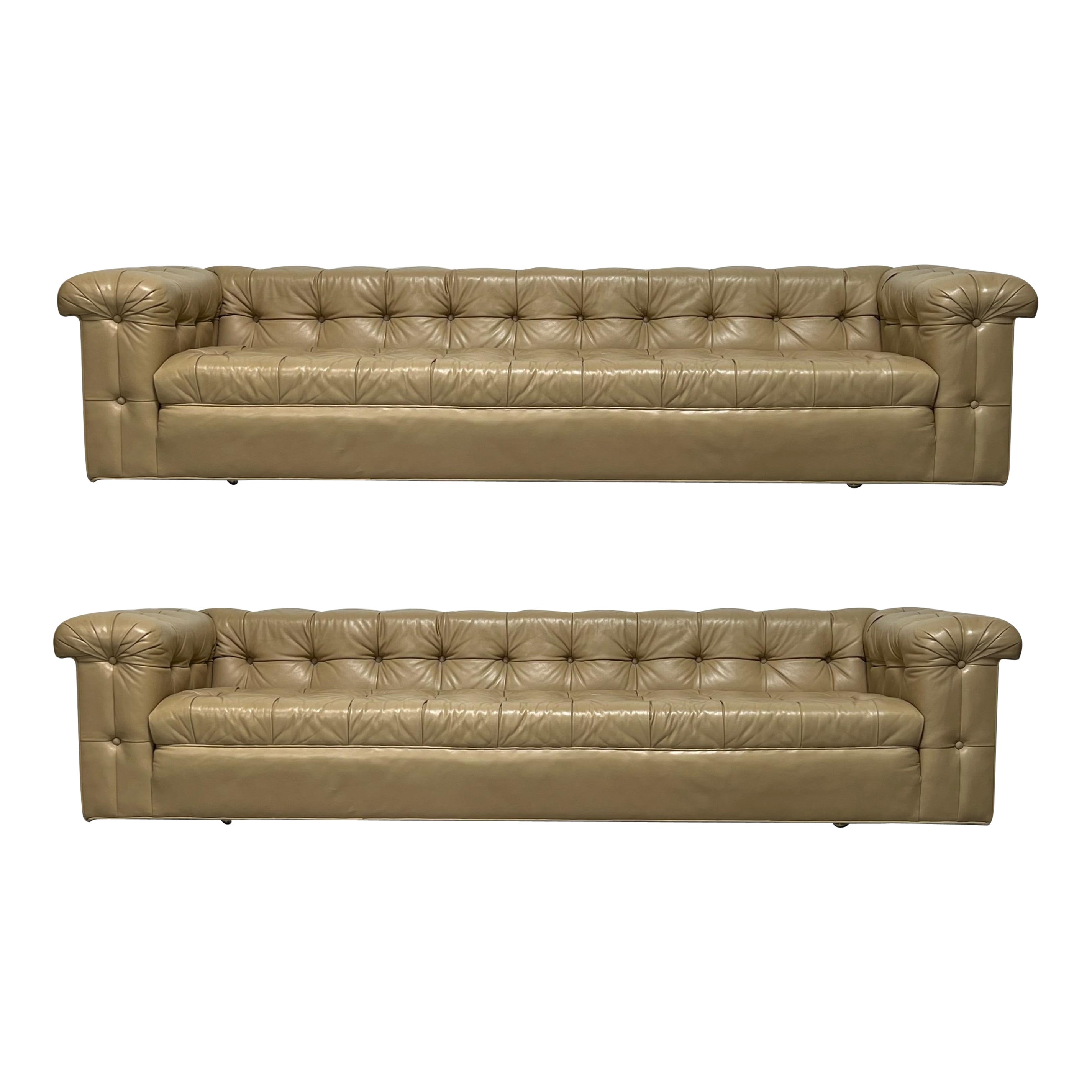 Pair of Party Sofas by Edward Wormley for Dunbar in Original Leather For Sale