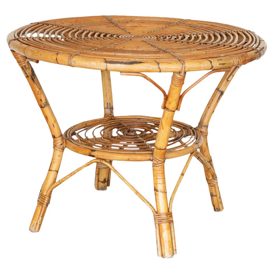 Rattan and Glass Console Table at 1stDibs