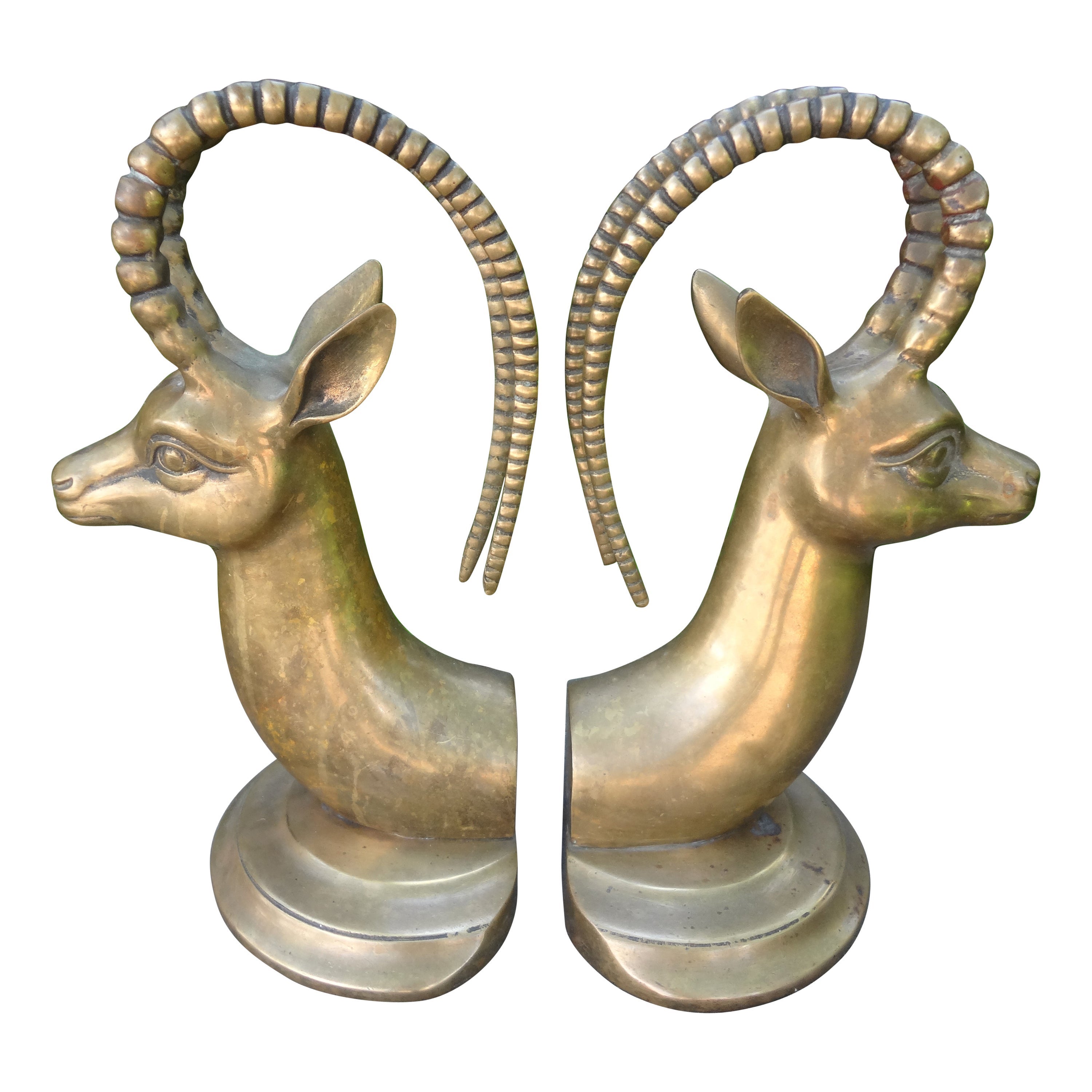 Pair of Vintage Brass Ibex Bookends