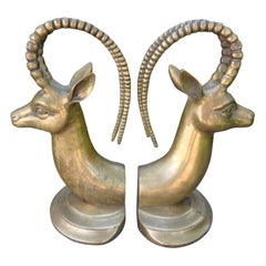 Pair of Vintage Brass Ibex Bookends