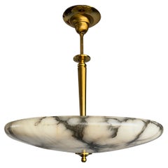 Antique Beautiful and Extra Large Alabaster & Brass Art Deco Pendant Light / Flush Mount