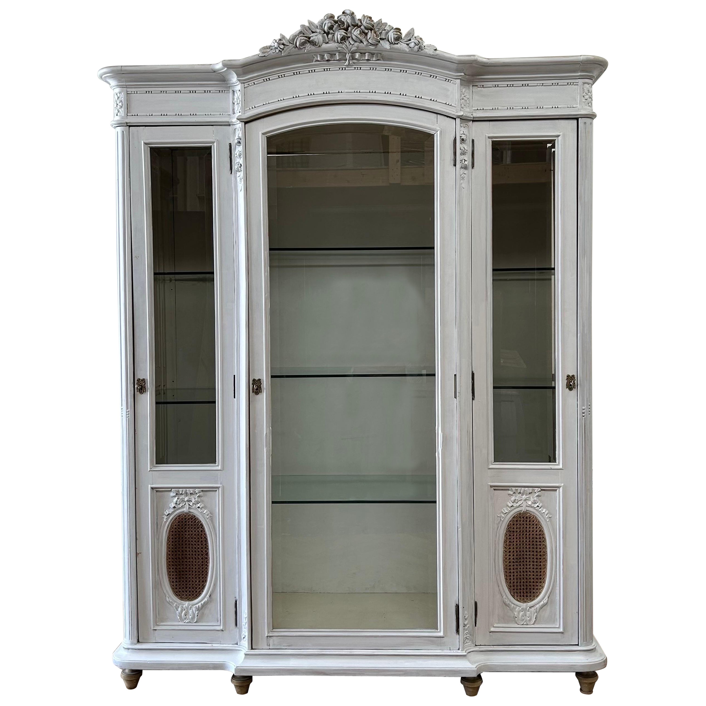 Vintage French Style Display Armoire in Painted White Finish