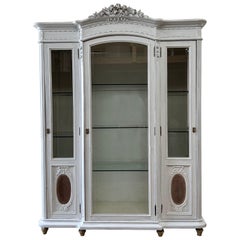 Vintage French Style Display Armoire in Painted White Finish