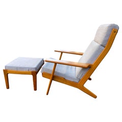 Hans Wegner for GETAMA High Back Oak Lounge Chair and Ottoman Model GE290
