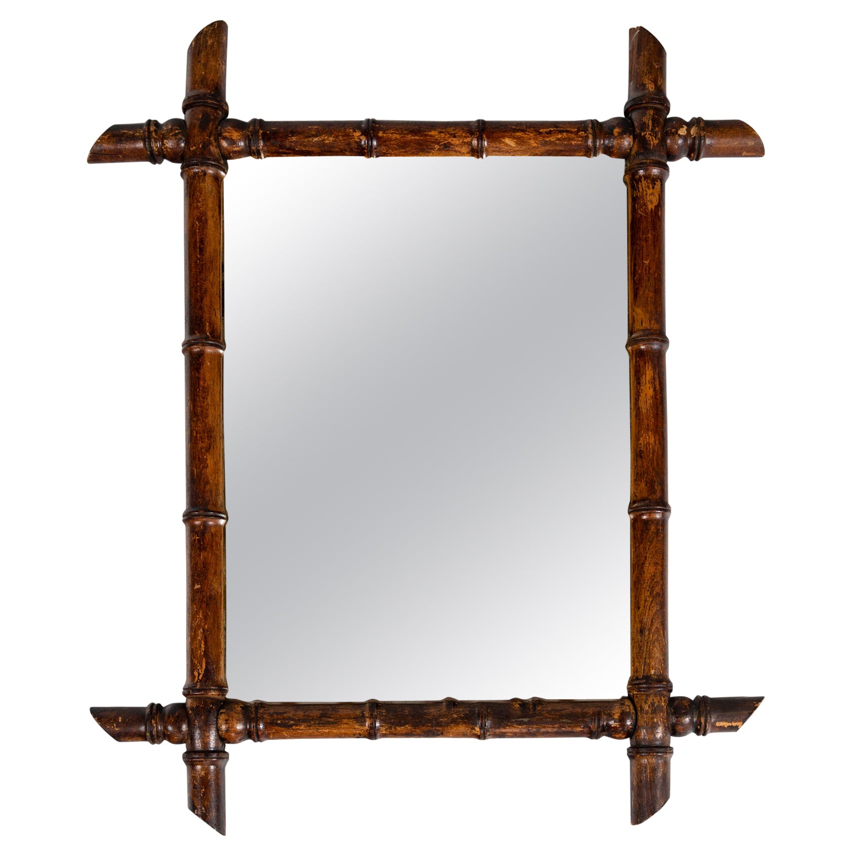 Antique French Faux Bamboo Mirror, circa 1910 For Sale